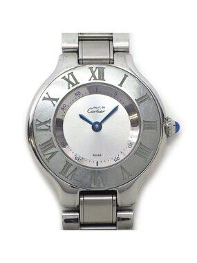Cartier Watch Must 21 Sunray Silver Dial Roman Bezel SS Quartz Analog